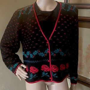 Susan Bristol Women’s Vintage Wool Christmas Cottage Fairy Cardigan Sweater L